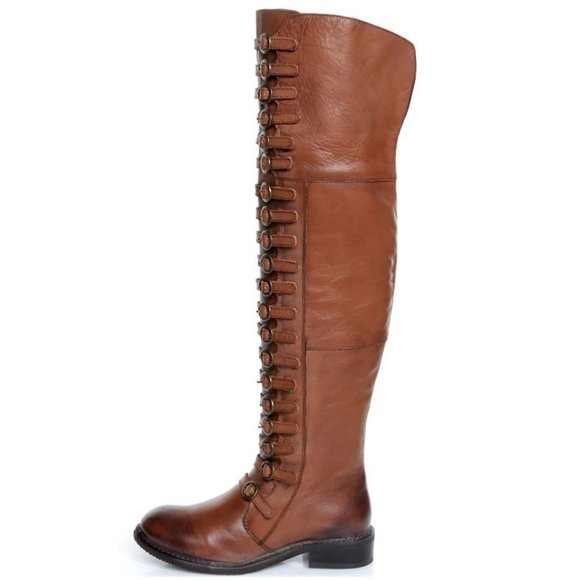 Luichiny Shoes - Luichiny Cognac Brown Leather Over The Knee Boots  - Size 7